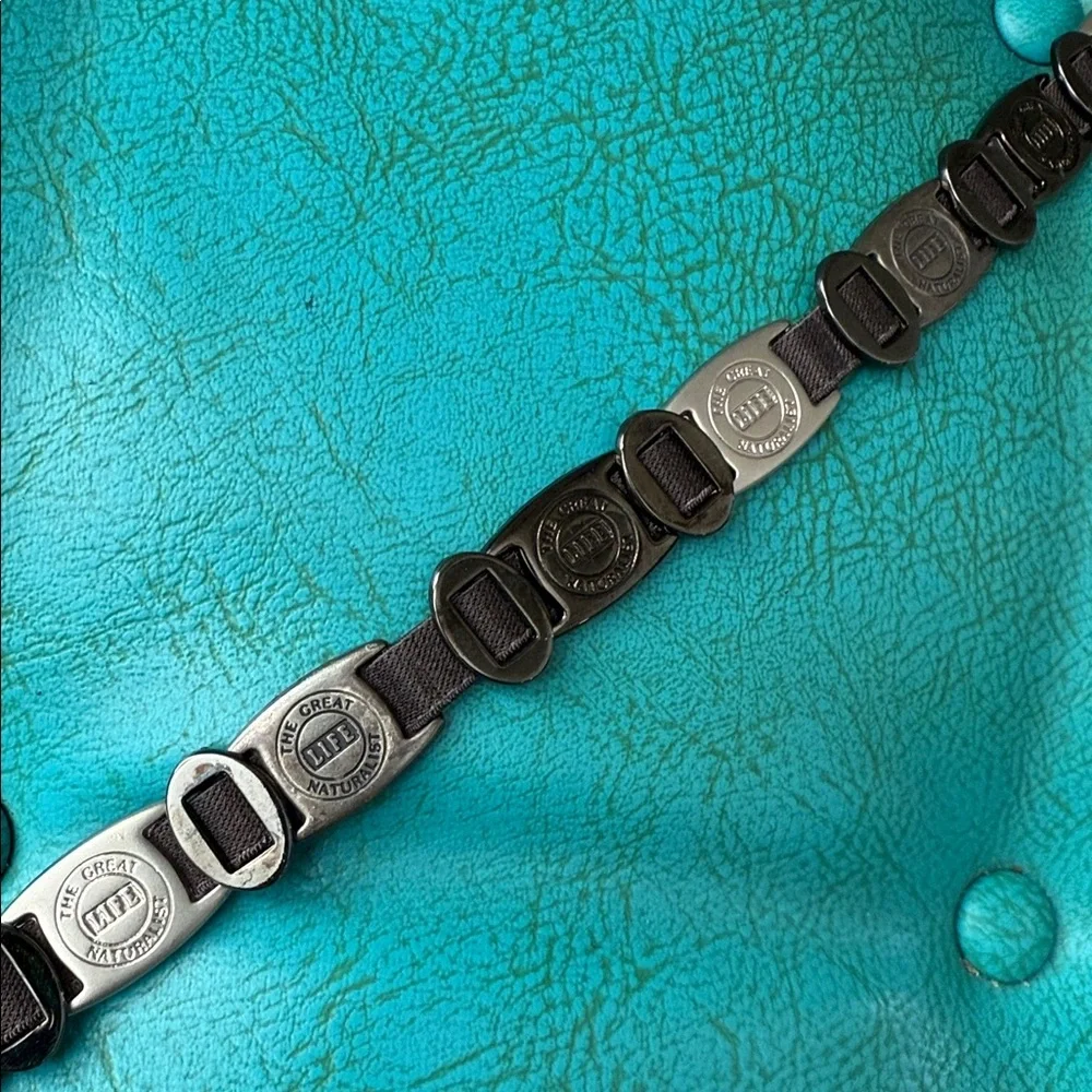 Vintage Suzie Roher life the great naturalist metal plate stretch statement belt